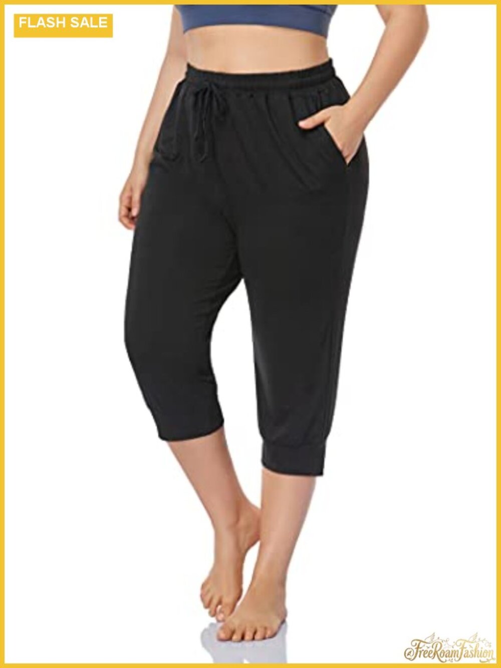 Plus Size Capri Joggers Pants with Pockets Drawstring Loose Fit
